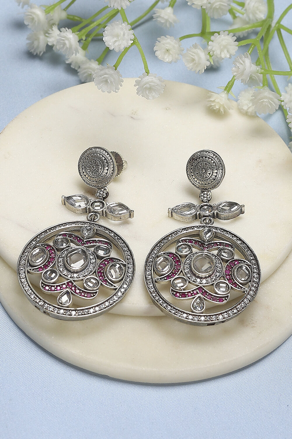 Pink White Brass Drop & Danglers image number 0