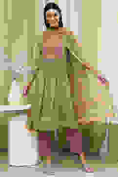 Light Green Solid Gathered Straight Suit Set image number 6