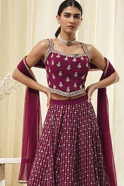 Burgundy Georgette Lehenga Set  image number 1