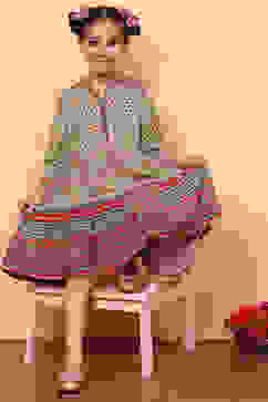 Green Printed Flared Tiered Dress image number 0