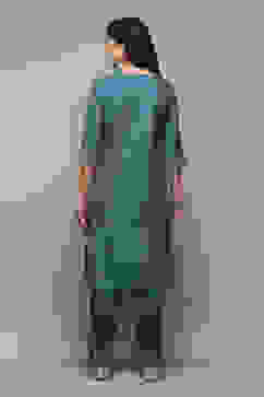 Peacock Green Rayon Straight Kurta Salwar Suit Set image number 5