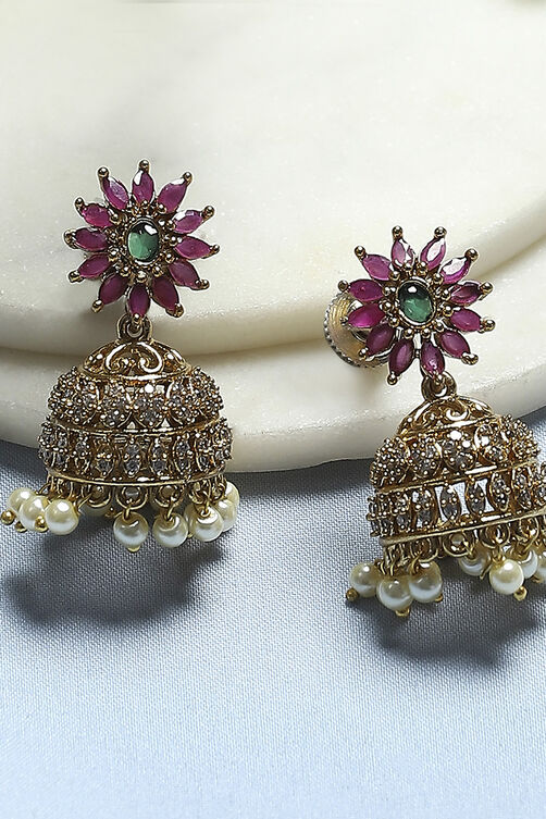 Gold Pink Alloy Jhumka image number 0