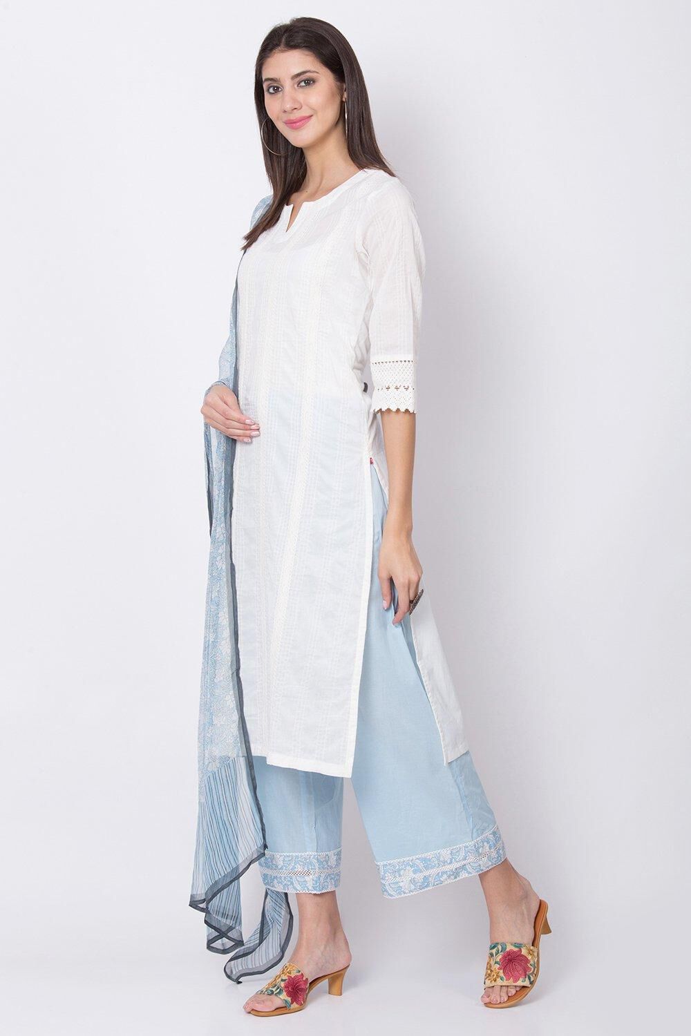 White Relaxed Kurta Palazzo Suit Set image number 2