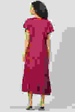 Plum Viscose Jacquard Flared Dress image number 4