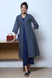 Indigo Art Silk Fusion Kurta Relaxed Pant Suit Set image number 0