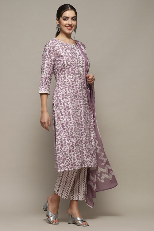 Blue Cotton Unstitched Suit Set image number 7