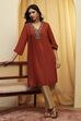 Rust Viscose Rayon Embellished Straight Kurta image number 0
