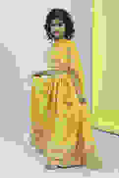 Yellow Cotton Printed Strappy Lehenga Set image number 3