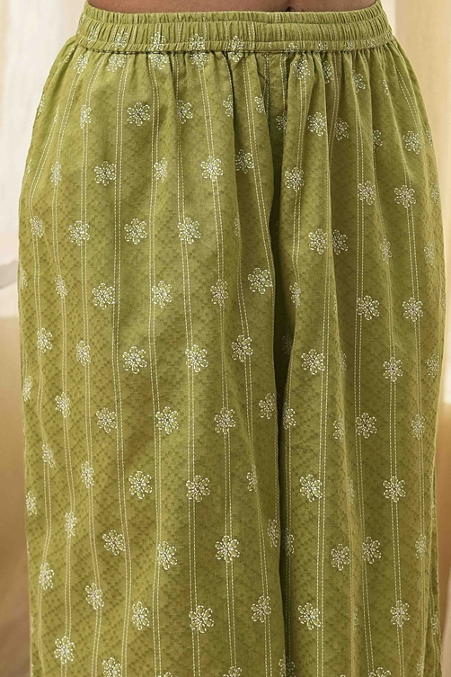 Mehendi Green Cotton Printed Straight Suit Set image number 2