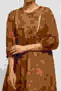 Mustard Yellow Cotton Paisley Printed A-line Kurti image number 1