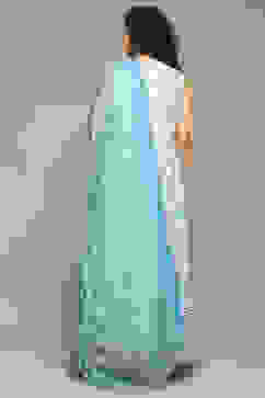 Off White Linen Anarkali Kurta Churidar Suit Set image number 4