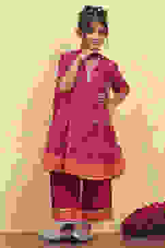 Pink Cotton Printed Tiered Suit Set image number 6