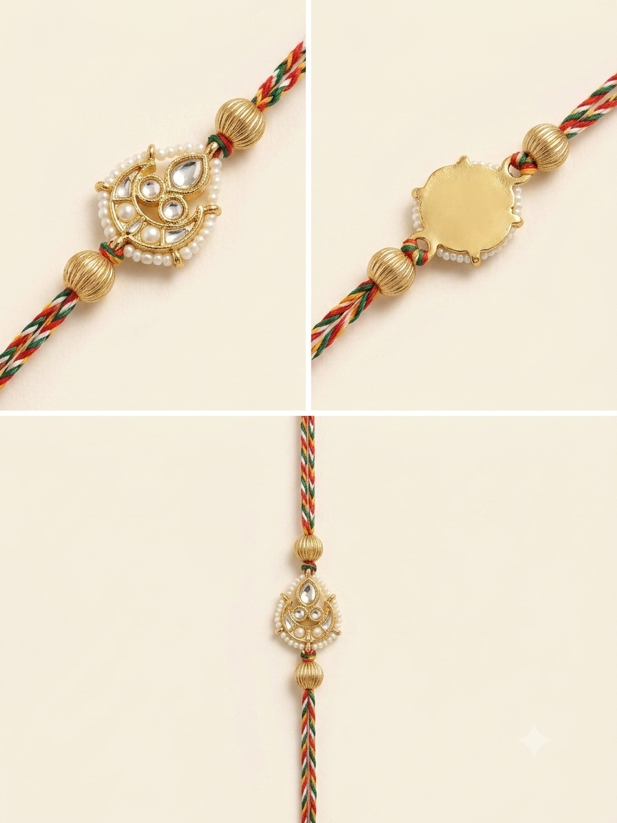 Multlicolor Rakhi with Pearl Beads & Crystal image number 0