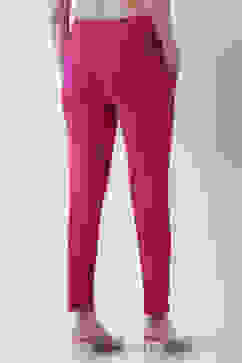 Magenta Solid Cotton Lycra Straight Pants image number 5