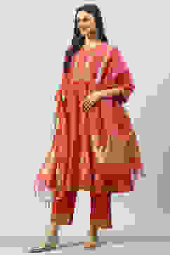 Fuchsia Art Silk Anarkali Kurta Narrow Palazzo Suit Set image number 2