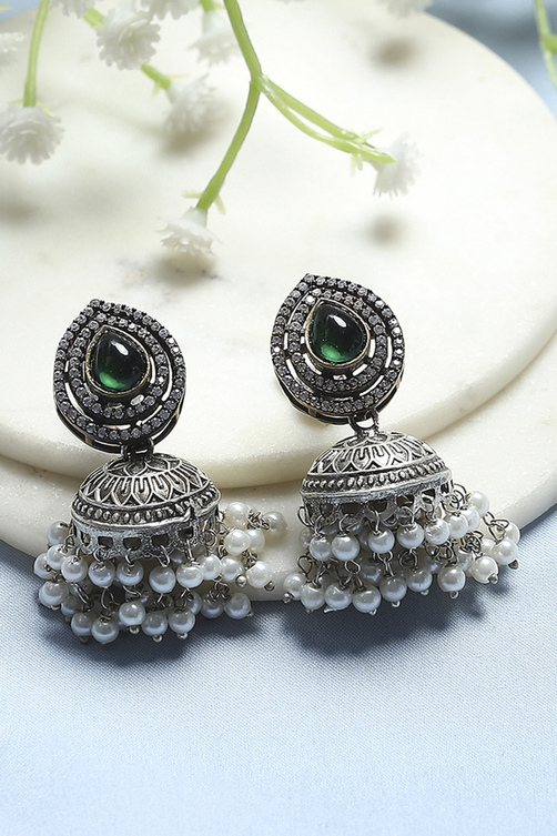 Green Brass Jhumka image number 0