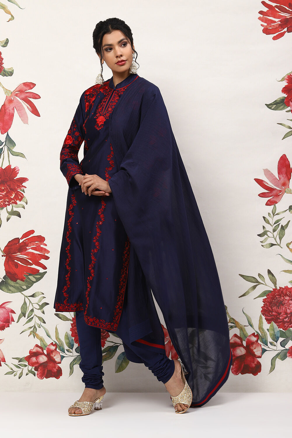 Indigo Cotton Blend Straight Kurta Suit Set image number 4