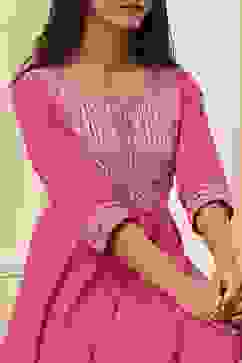 Pink Cotton Embroidered Anarkali Suit Set image number 1