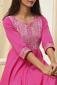Pink Cotton Embroidered Anarkali Suit Set image number 1