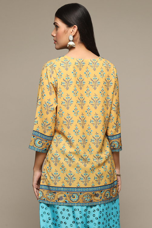 Off White Cotton Blend Printed Kurti image number 3