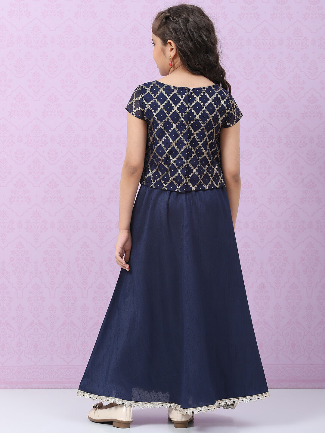 Navy Art Silk Straight Lehenga Set image number 3