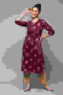 Pink & Purple Poly Viscose Straight Printed Kurta image number 0