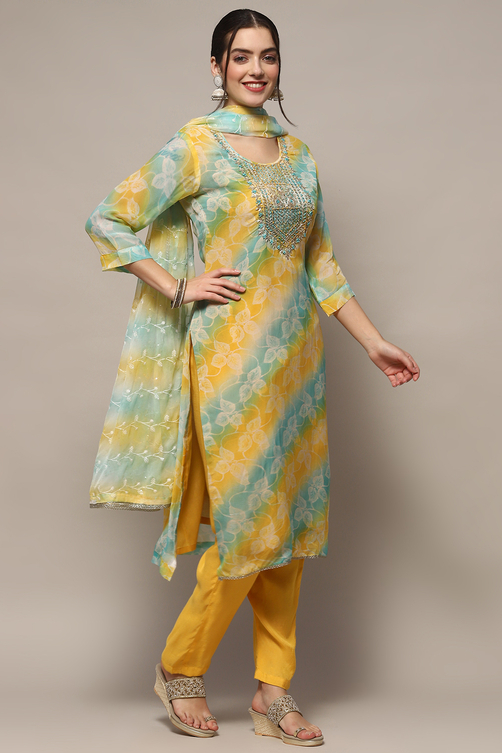 Blue Organza Unstitched Suit set image number 7