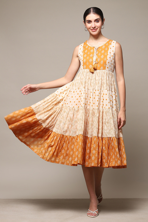 Orange Cotton Tiered Dress - Main Image
