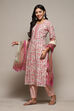 Pink Cotton Handloom Unstitched Suit Set image number 6