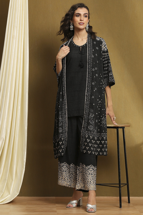 Black Printed Fusion Co-ord Set image number 6