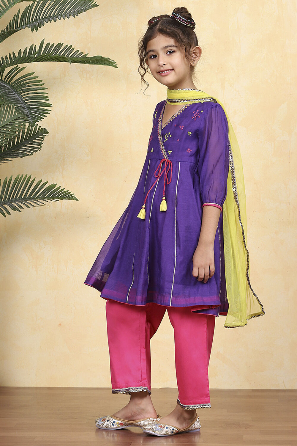 Purple Polyester Solid Kalidar Suit Set image number 3