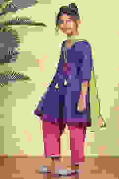 Purple Polyester Solid Kalidar Suit Set image number 3