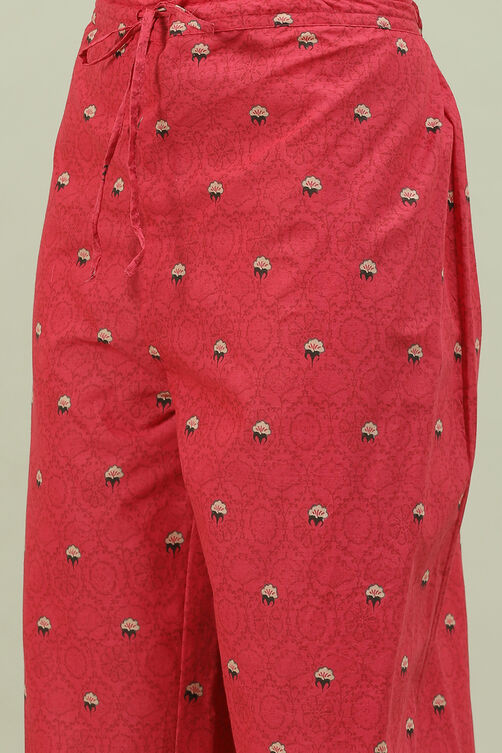 Red Cotton Straight Kurta Palazzo Suit Set image number 2