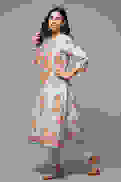 Sky Blue Printed Straight Kurta image number 3