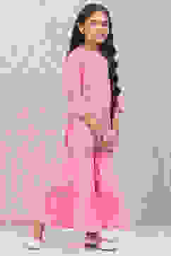 Pink Cotton A-Line Printed Kurta Set image number 5