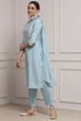 Aqua Viscose Blend Printed Straight Suit Set image number 3