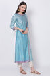 Blue Viscose A-Line Printed Kurta image number 2