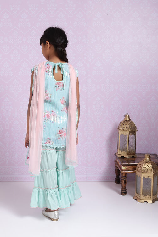 Sea Blue Art Silk Garara Kurta Garara Suit Set image number 7