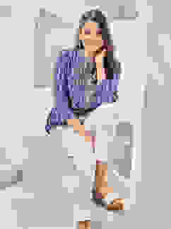 Navy LIVA Straight Printed Kurti image number 0