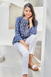 Navy LIVA Straight Printed Kurti image number 0