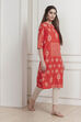 Orange Cotton Printed Straight Kurta image number 4