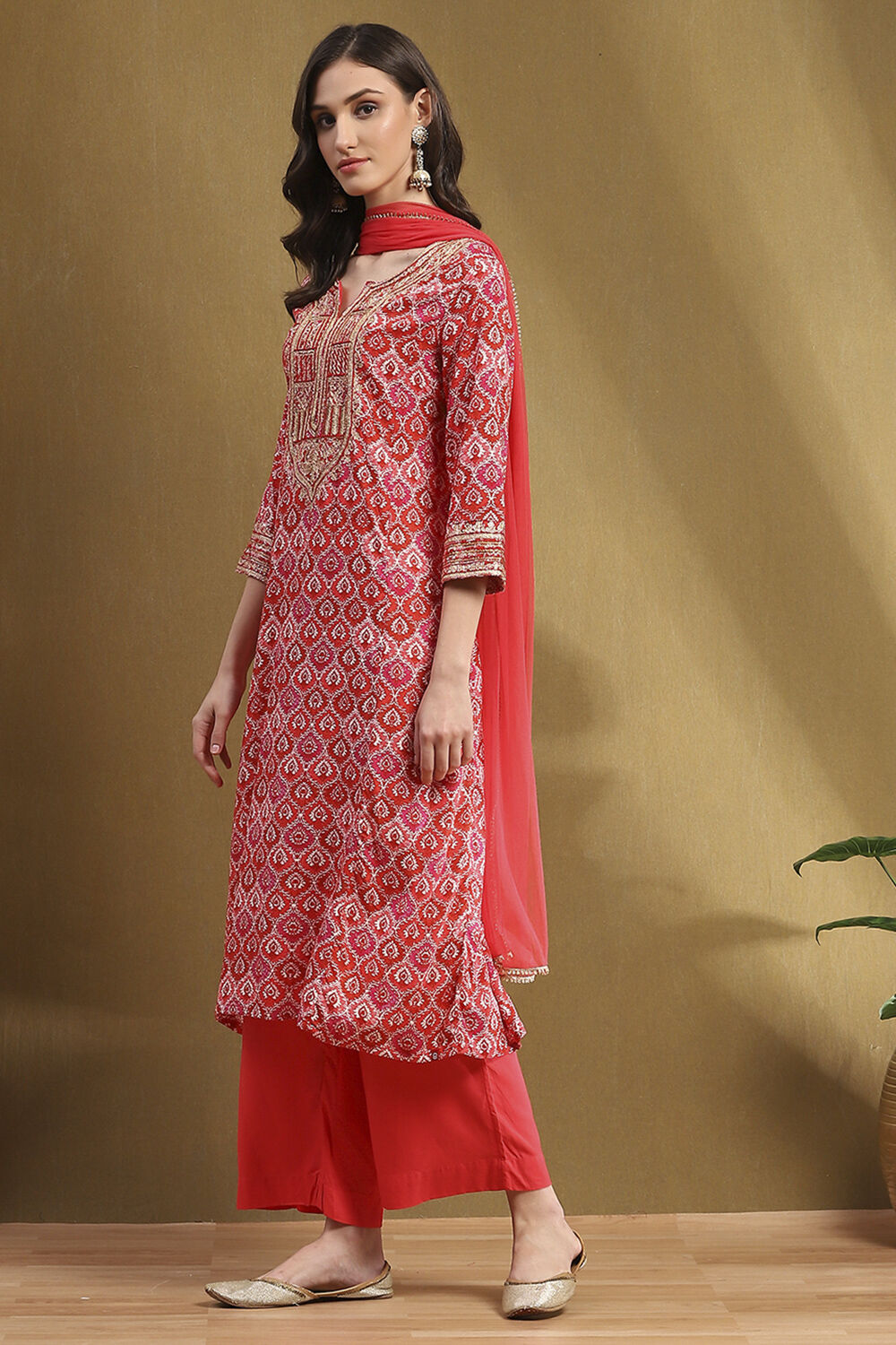 Grey Printed Festive A-line Suit Set image number 3