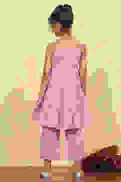 Pink Cotton Solid Tiered Kurta Set image number 4