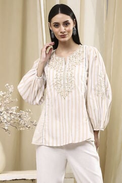 Beige Cotton A-Line Kurti image number 5