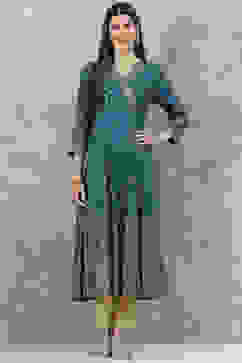 Teal Rayon Flared Printed Kurta image number 5