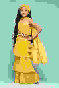 Yellow Polyester Straight Embroidered Suit Set image number 5