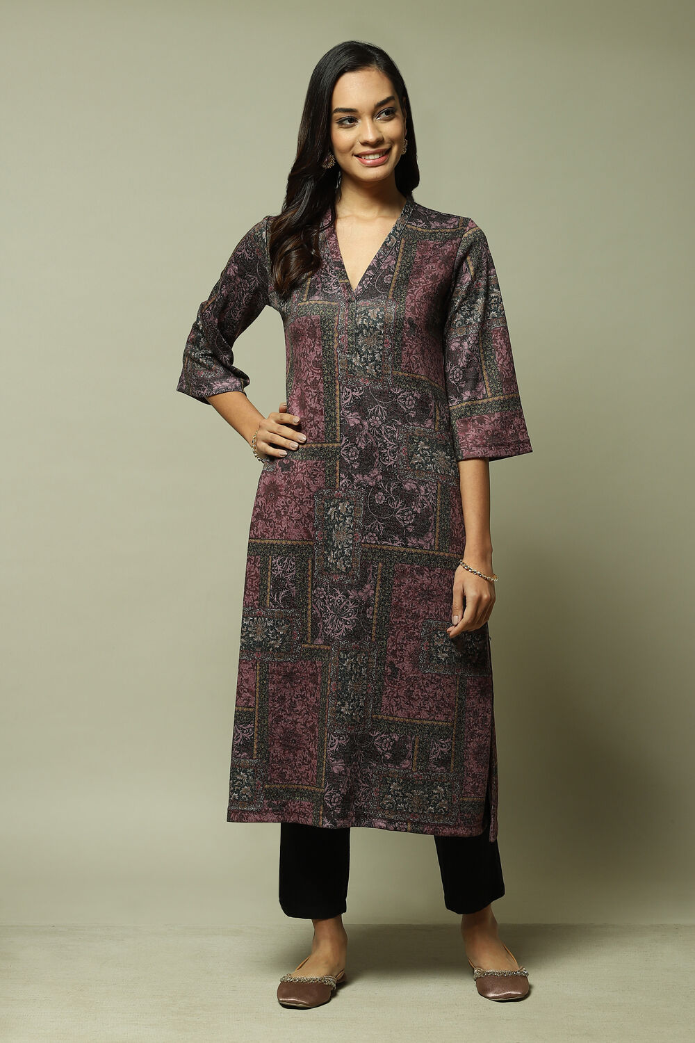 Oil Pink Straight Printed Kurta image number 1