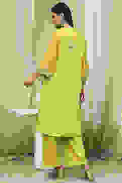 Lime Green Embroidered Straight Suit Set image number 4