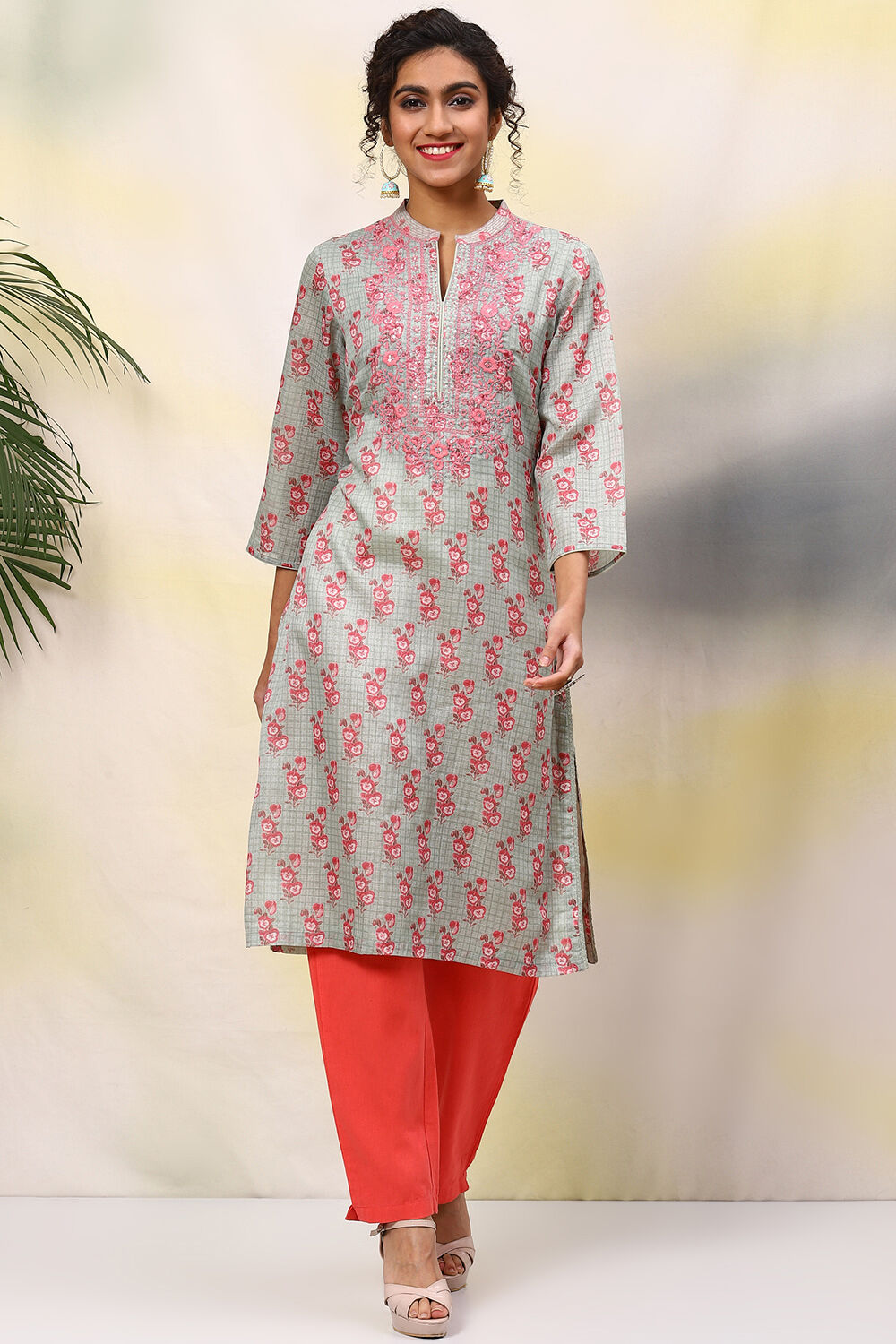 Green Poly Cotton Straight Printed Kurta image number 0