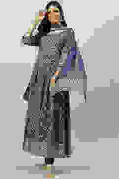 Navy Blue Cotton Anarkali Kurta Churidar Suit Set image number 5